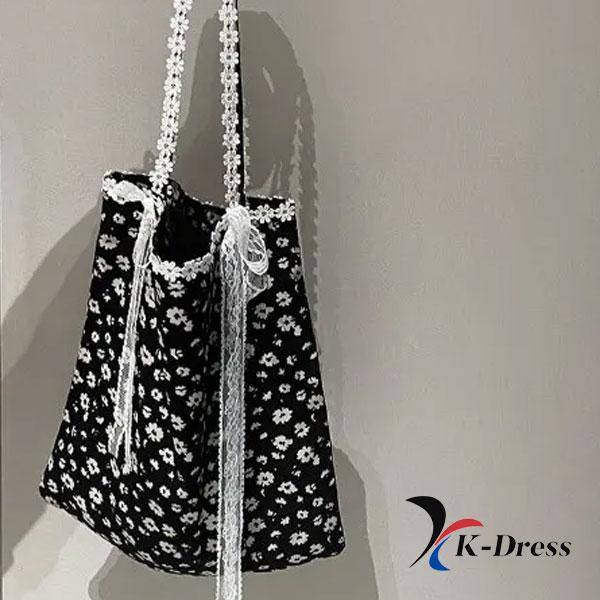 Ribbon Lace Eco Bag/Flower Pattern Bag/Tote Bag