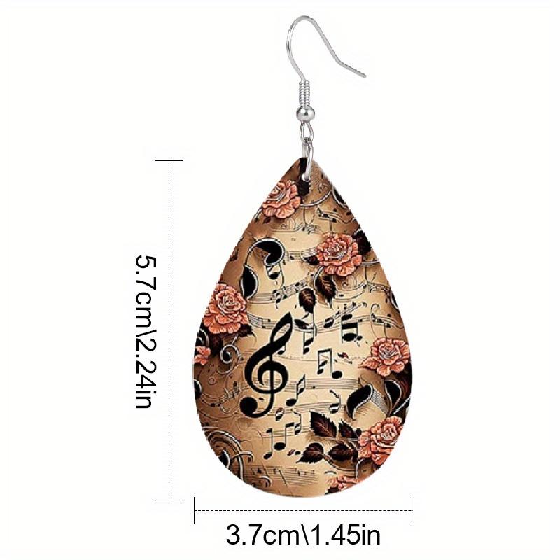 Classical Elegant Music Note Pattern PU Leather Earrings Women's Fashion Drop Dangle Earrings Double-sided Print Lightweight  Earrings
