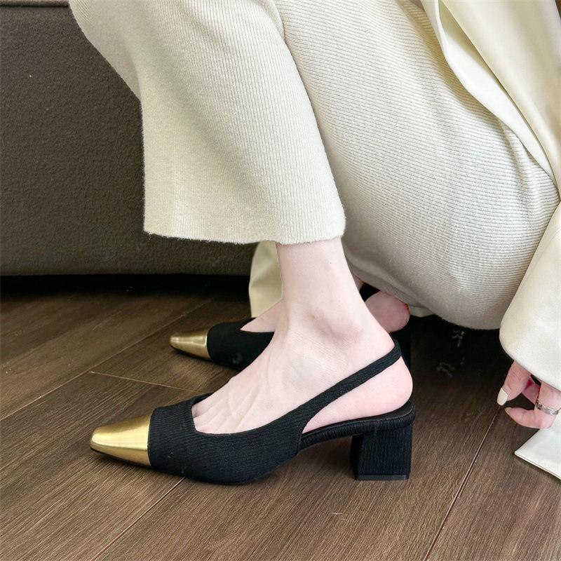 Retro Evening Breeze Spring Square Heel High Heels 2025 French Xiaoxiangfeng Sandals Premium Pointed Head with Skirt Women's Shoes