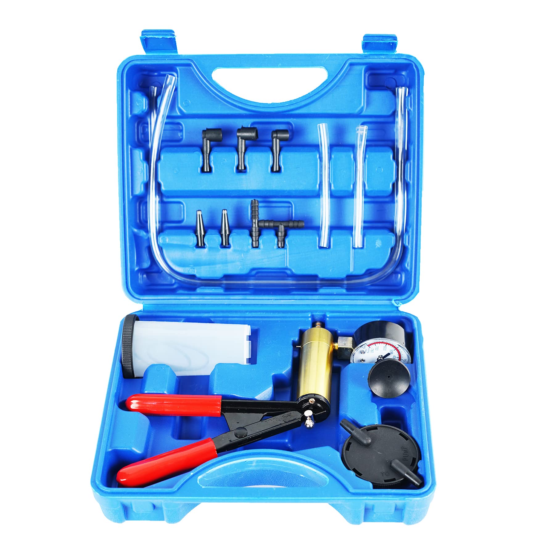

2-in-1 Brake Bleeder Kit with Handheld Vacuum Pump Tester, Clutch Bleeder Tool with Adapter, Pressure Gauge, Portable Case for Automotive Brake Bleedi