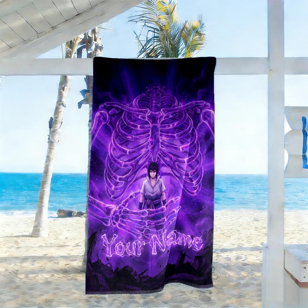 Naruto Character Customize Text Beach Towel High Absorbency & Quick-Dry Suitable for Swimming Gym Camping Yoga Vacation