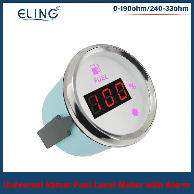 ELING Universal 52mm Fuel Level Gauge Meter 0-190ohm 240-33ohm with 8 Colors Backlight and Alarm for Car Boat 12V 24V