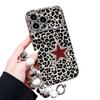 For 16 Glitter Pink Red Star Leopard Print Premium TPU Shockproof Phone Case for 17 Beaded Strap Hanging Chain Case