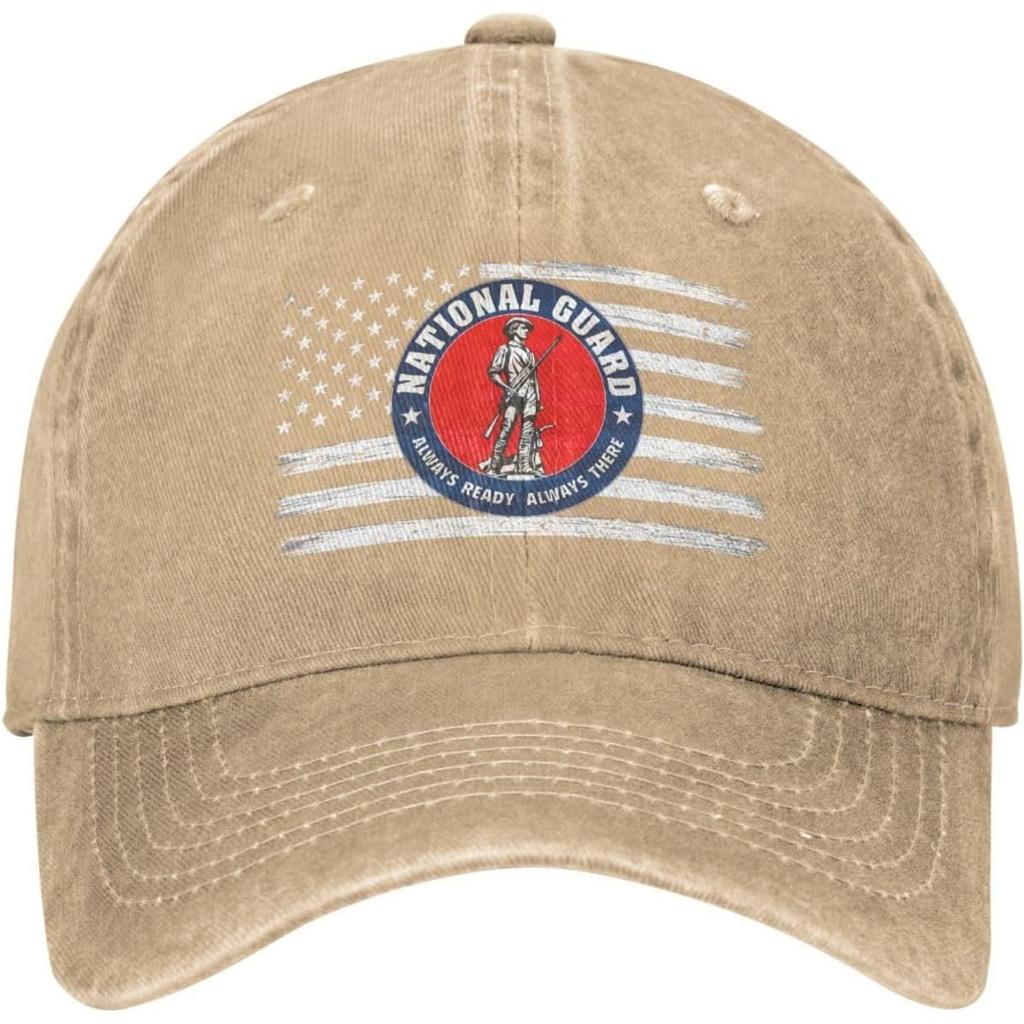 National Guard American Flag Soldier Baseball Cap Vintage Washed Denim Style Dad Hat Adjustable