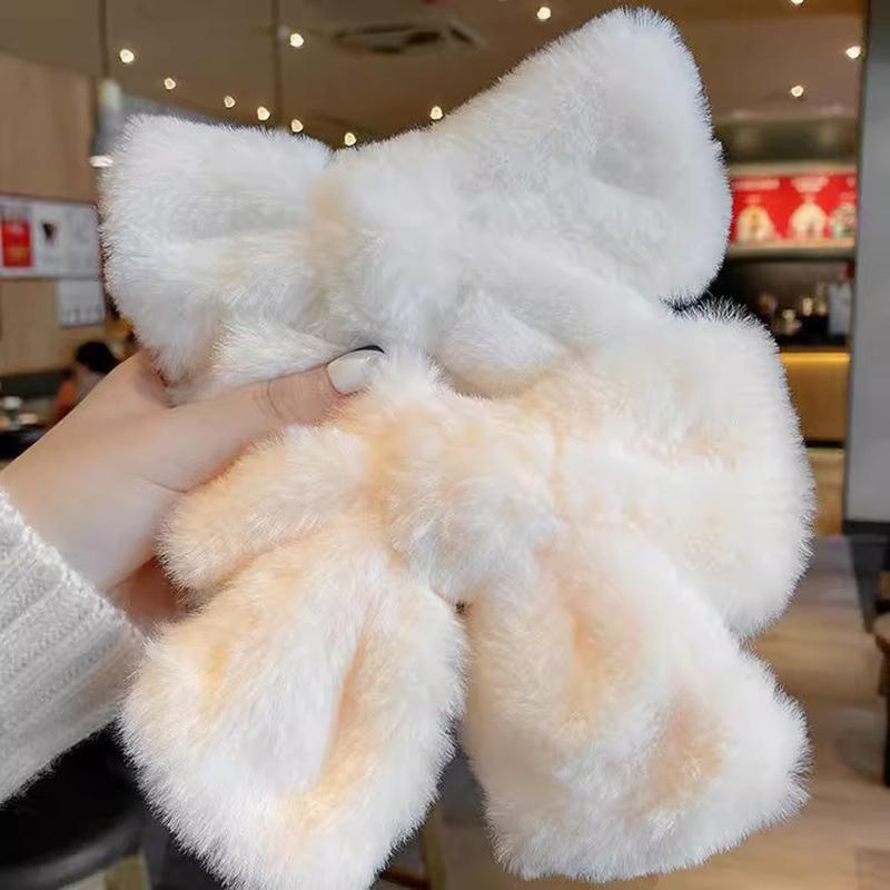 Plush Big Bow Hairpin Velvet Back Head Hairpin Versatile in Winter Furry Hair Clip Top Hair Accessories Headwear