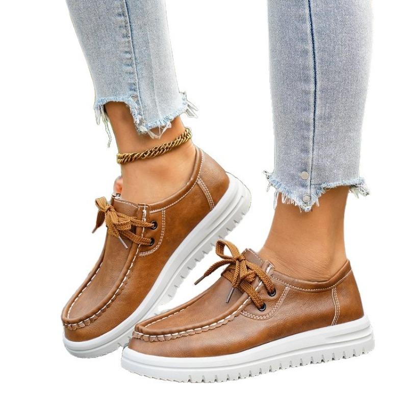 Damskor Plusstorlek EU-storlek Läder Loafers Höst Nya Platta Mångsidiga Brittisk Stil Läderskor