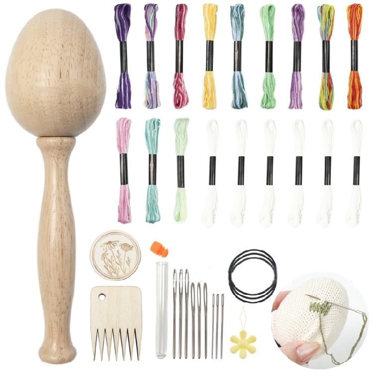 Wood Darning Egg and Needle Thread Adult Kid DIY Handicraft Home Sewing Tool