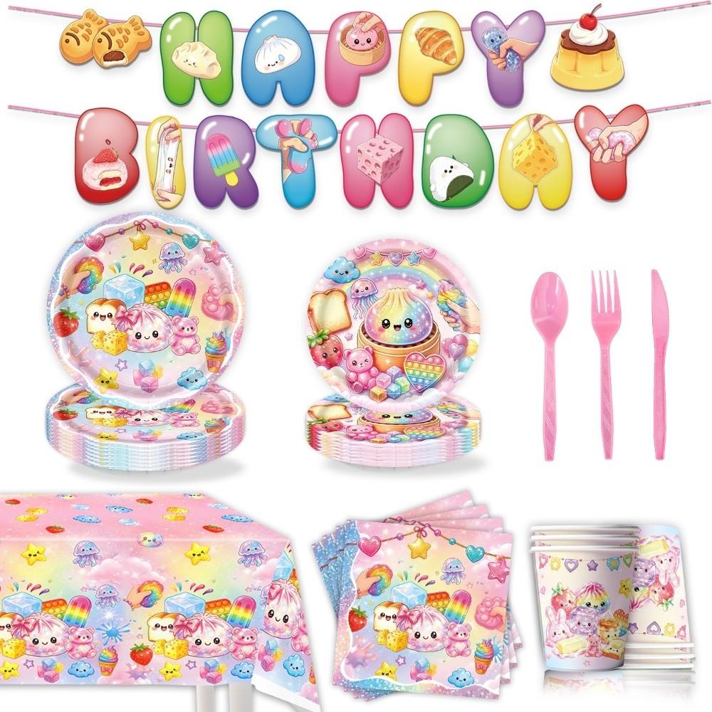 Cartoon Baozi Party Decor Set Squeeze Theme Cake Toppers New Birthday Banner Kits For Boys Girls