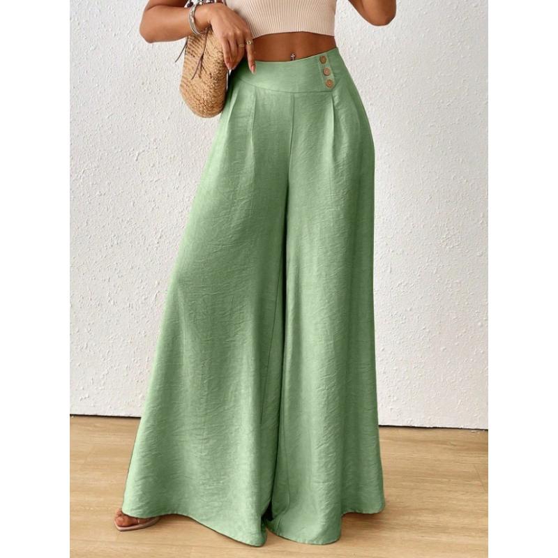 Casual Style Plus-Size High-Waisted Drapey Wide-Leg Pants for Women Summer Cotton-Linen Texture Slimming and Flattering Skirt Pants Commuting