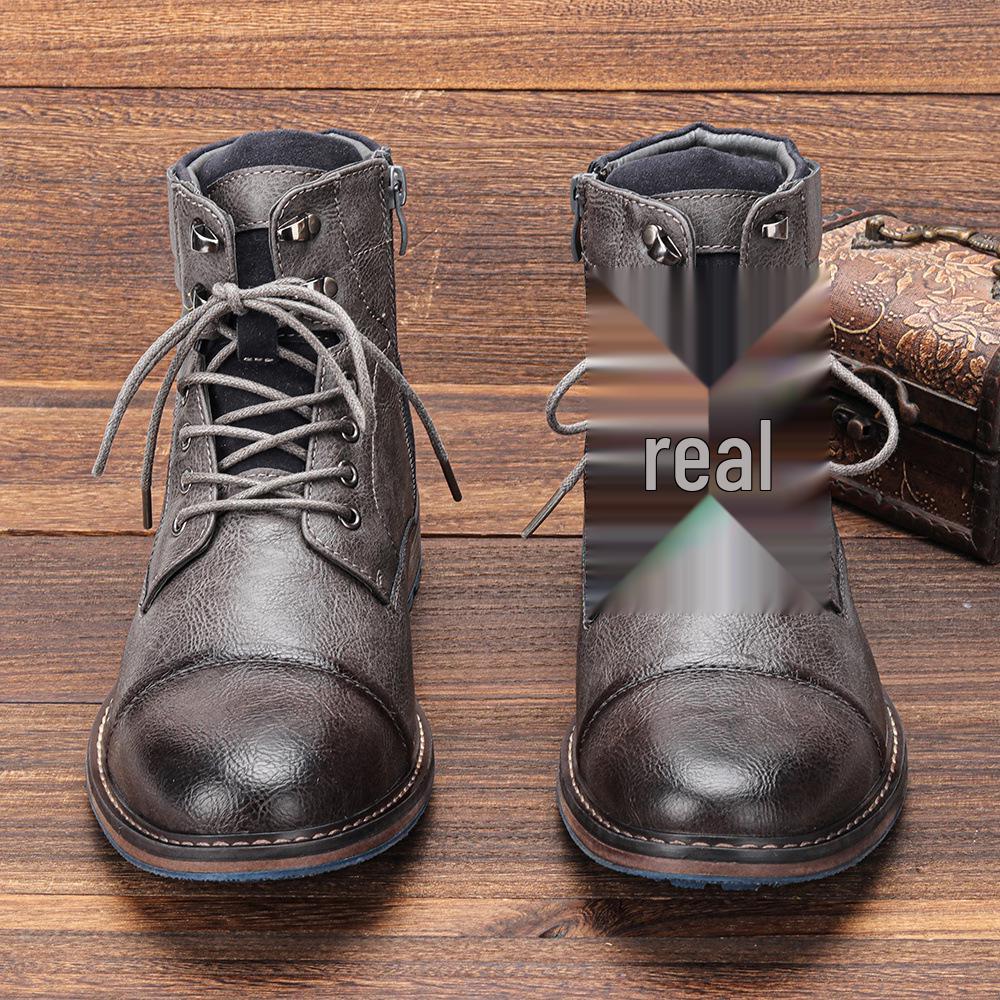 Plus Size Men's High-Top Leather Workwear Ankle Boots - US Size Fashion Martin Boots