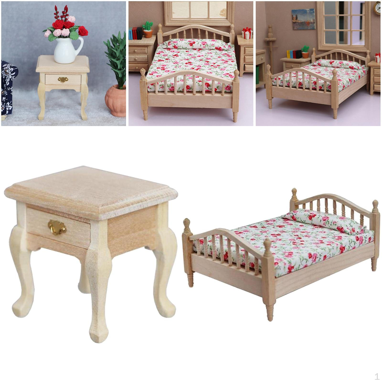 

1:12 Миниатюрная кукольная двухъярусная кровать с прикроватной тумбочкой