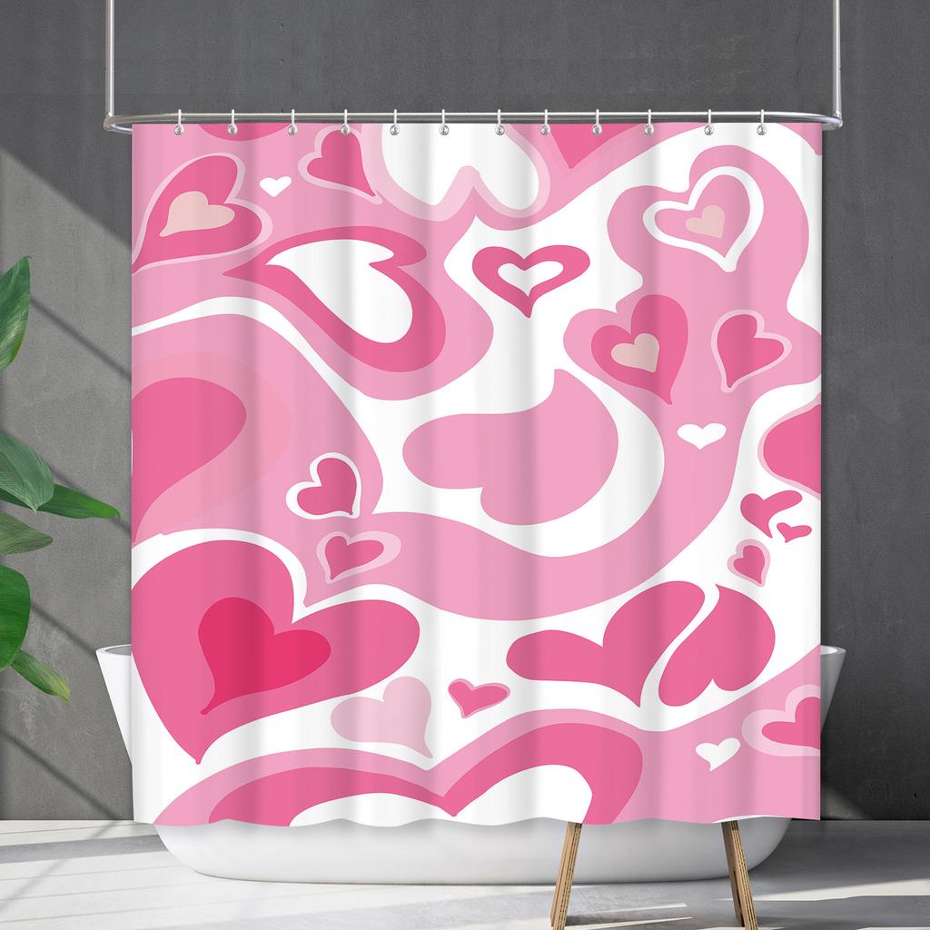 Bathroom Waterproof Curtain Digital Printing Valentine'S Day Love Shower Curtain Free Punching Toilet Partition Curtain Shower Cloth