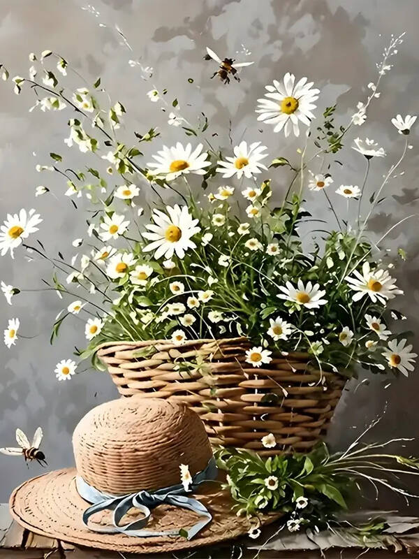 Oil Painting By Numbers Flower Chair Coloring By Numbers Vase Digital Painting Daisy Canvas Handpainted Coloring DIY Kit Gift