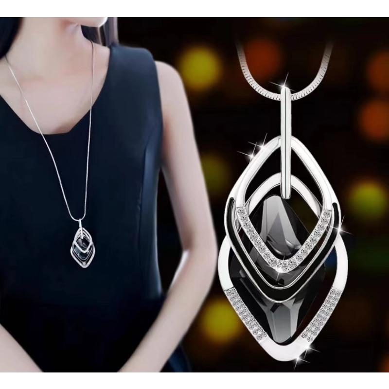 Κολιέ με στρογγυλό μενταγιόν από μπλε κρύσταλλο, νέα γυναικεία μόδα, ευέλικτη αλυσίδα για πουλόβερ