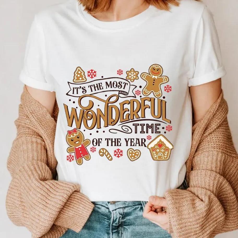 Its the Most Wonderful Time of the Year T Shirts Gingerbread Christmas Tee Cute Holiday Shirt Festive Cookie Lover Top S