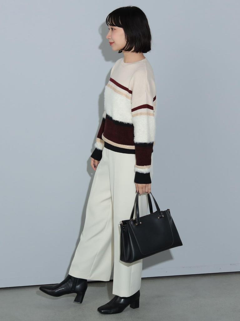 Knit 3D Border Knit IVORY FREE [Beams Heart] L/S Women's