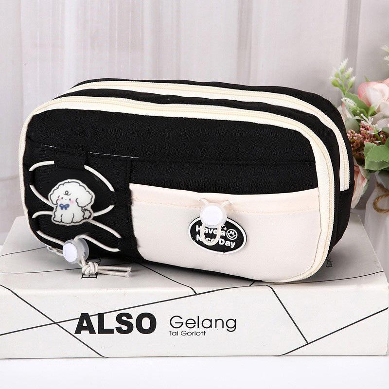 Simple Large Capacity Student Pencil Case Multi-Layer Flip Style Cute Pencil Pouch Ins Canvas Gel Pen Organizer Kids