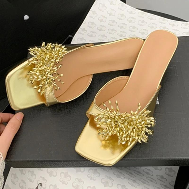 Fashion Women Slippers Elegant Fashion Heeled Sandals Luxury Summer Woman Shoes 2025 Dress Pumps Slides New Party Zapatillas De Mujer
