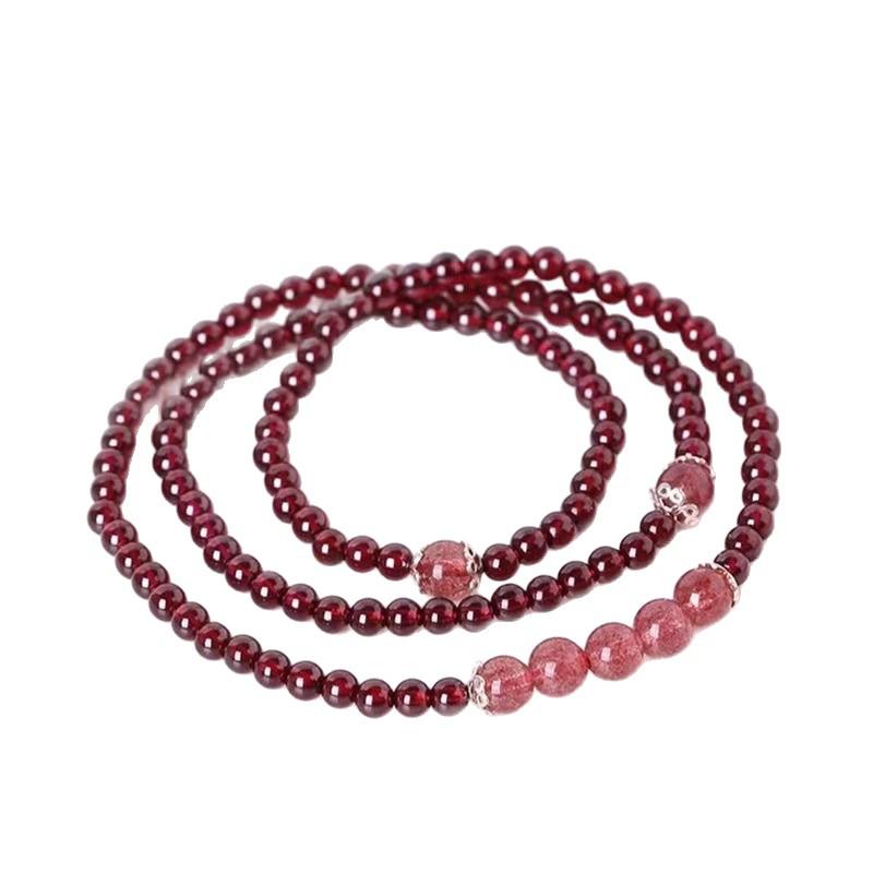 Stylish Women's Red Beaded Bracelet with Pomegranate and Strawberry Crystal Design