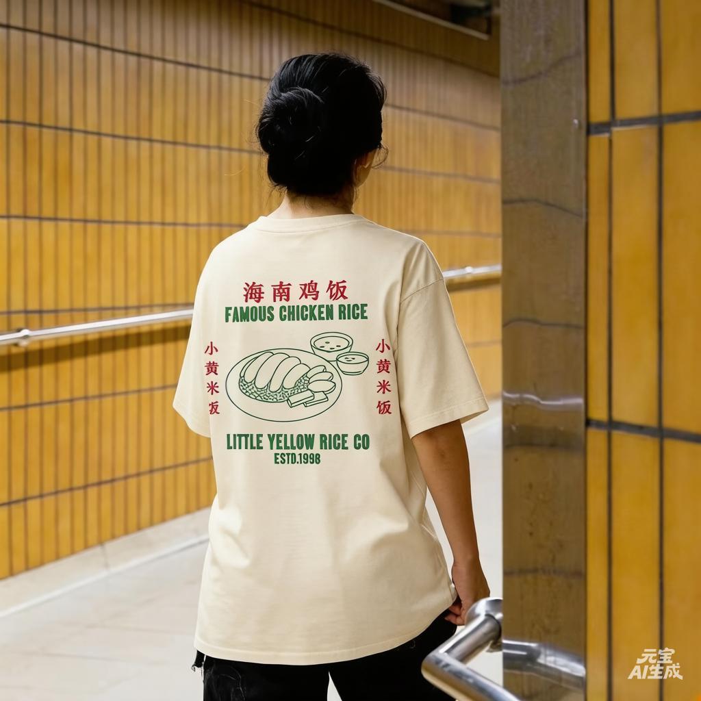 

Back Print Chicken Rice Retro Graphic Tee Grunge Streetwear Top Women Cute Nostalgia Chinese Food T Shirt Unisex Fashion Clothes M