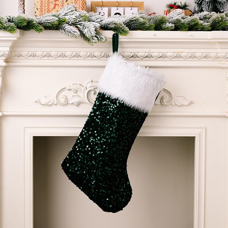 Sparkling Sequin Xmas Sock Sack Gift Bag for Tree Decoration Christmas Ornament