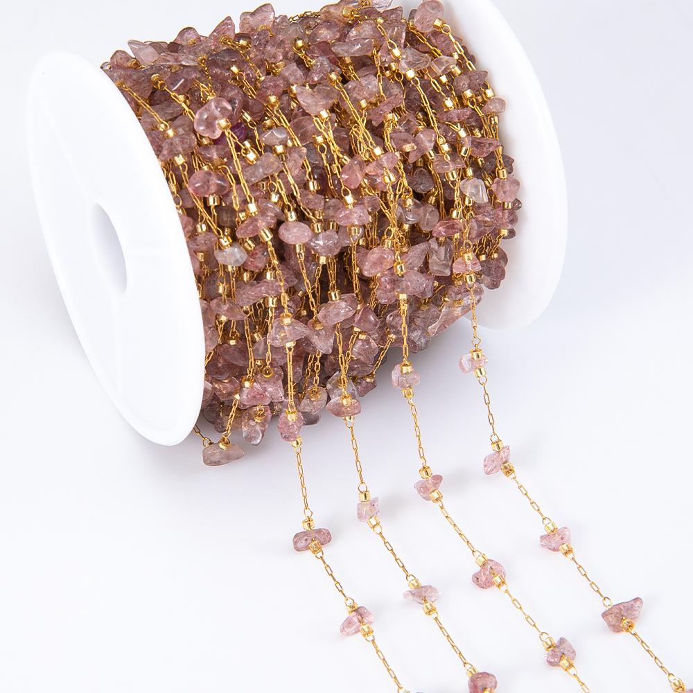 2Meters 1Meter Stainless Steel Pink Stone Chain Natural Irregular Stone Necklace Chain Earring Supplies for Jewelry Making DIY