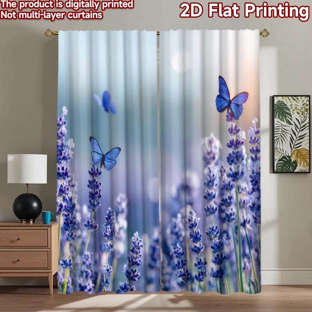 2D flat Photography Backdrop Popular Tapestry Butterflies Among Lavender 100% Polyester Festive Backdrops for Suitable for