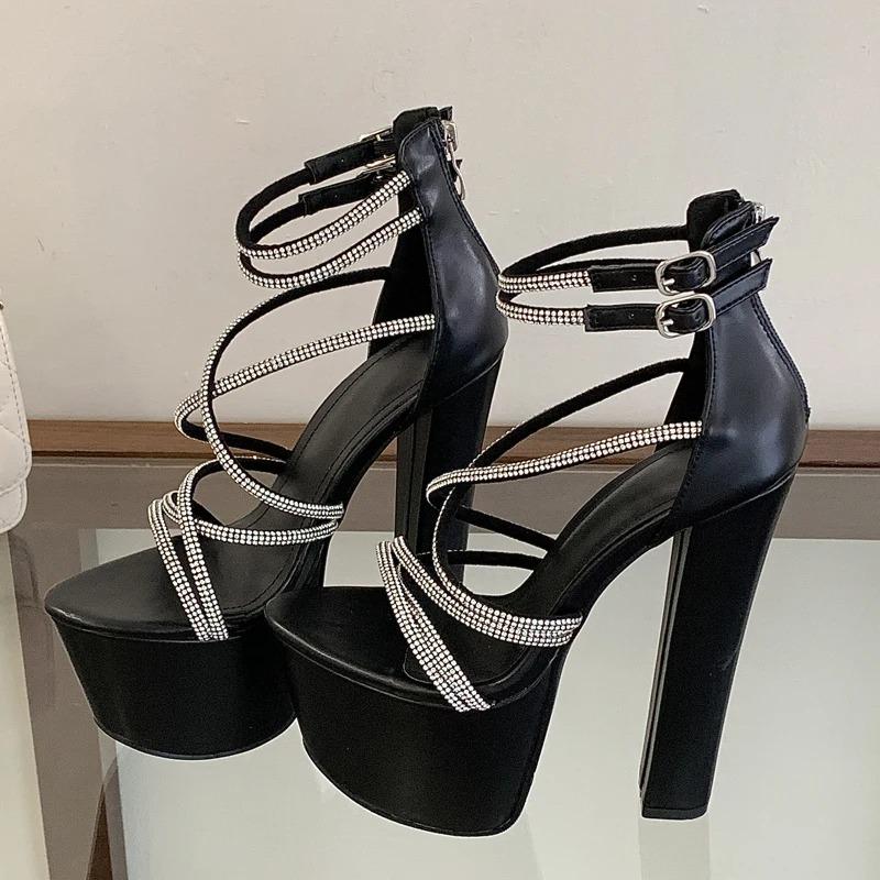 Eilyken New Design Crystal Narrow Band Buckle Strap Platform Women Sandals Street Style High Heels Party Prom Shoes
