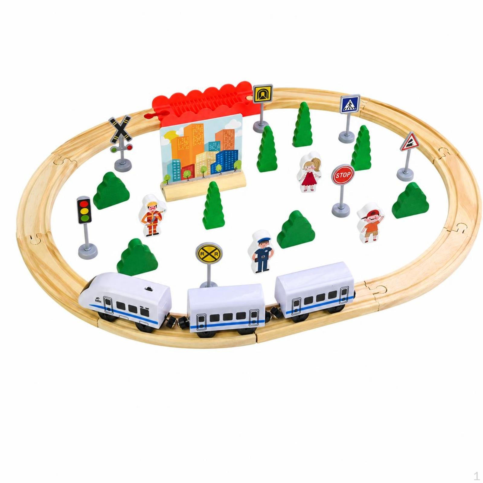Electric Wooden Train Set Wood and Color Track Plaything Accessories Railway