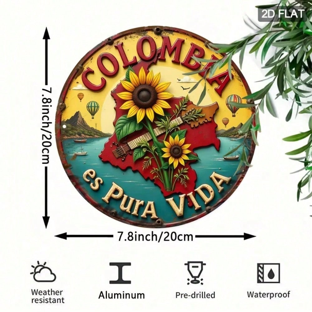 

1pc 2D Flat Colombian Life Themed Sign Vibrant Tin Metal Poster for Wall Art Home Bar Cafe Garage Decor 20x20