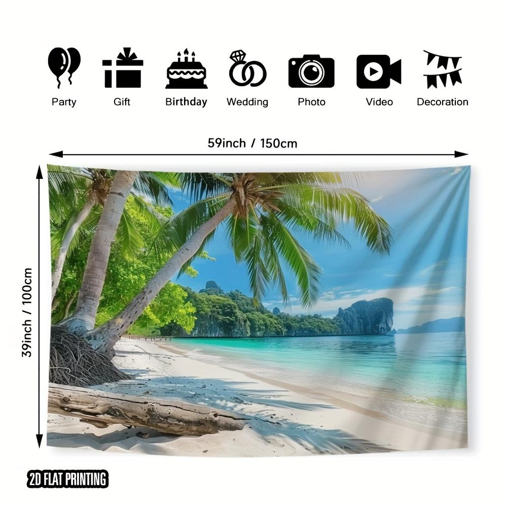 2D door banner 1 tropical Hawaiian beach scene polyester background  vibrant blue sky and palm trees beachthemed decoration