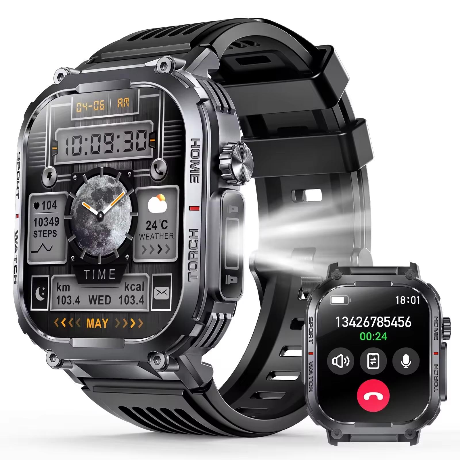 2.02Inch Smartwatch S320b With Led Lighting 30m Waterproof 400mah Compass Tft Sports Outdoor Fitness Tracker Smartwatch for Men Bundle1&s320b Smartwatch чёрный