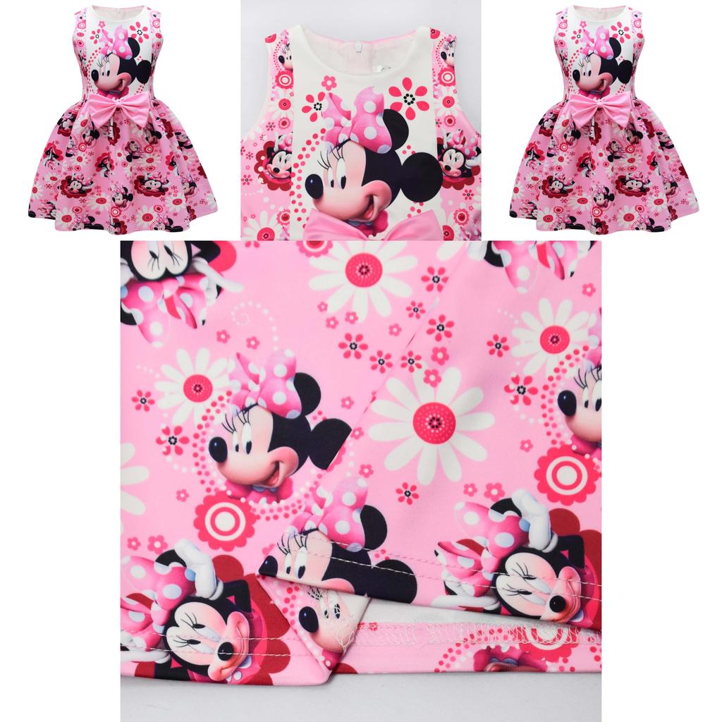 Rochie Fetiță Minnie Mouse Cu Imprimeuri Desenate Pentru Fete De Vară Rochie Casual Din Amestec De Bumbac Fete