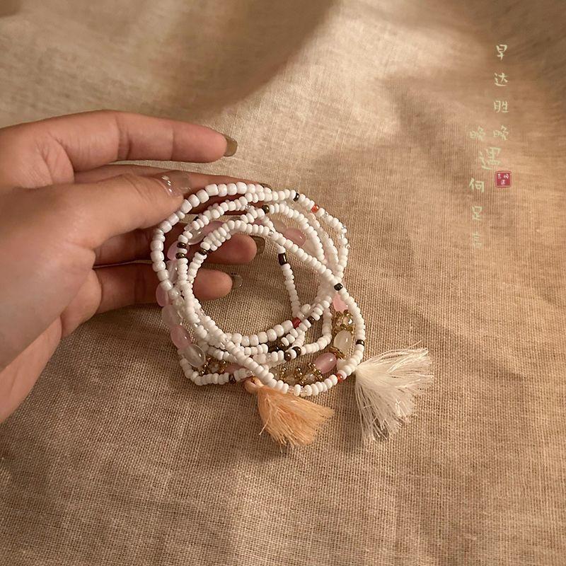 

Цветные мелкие бусины в форме риса, многослойный бисерный браслет-близнец, женский, в стиле ретро, этнический стиль, нишевый стиль, красивый браслет в средневековом стиле White six-piece set