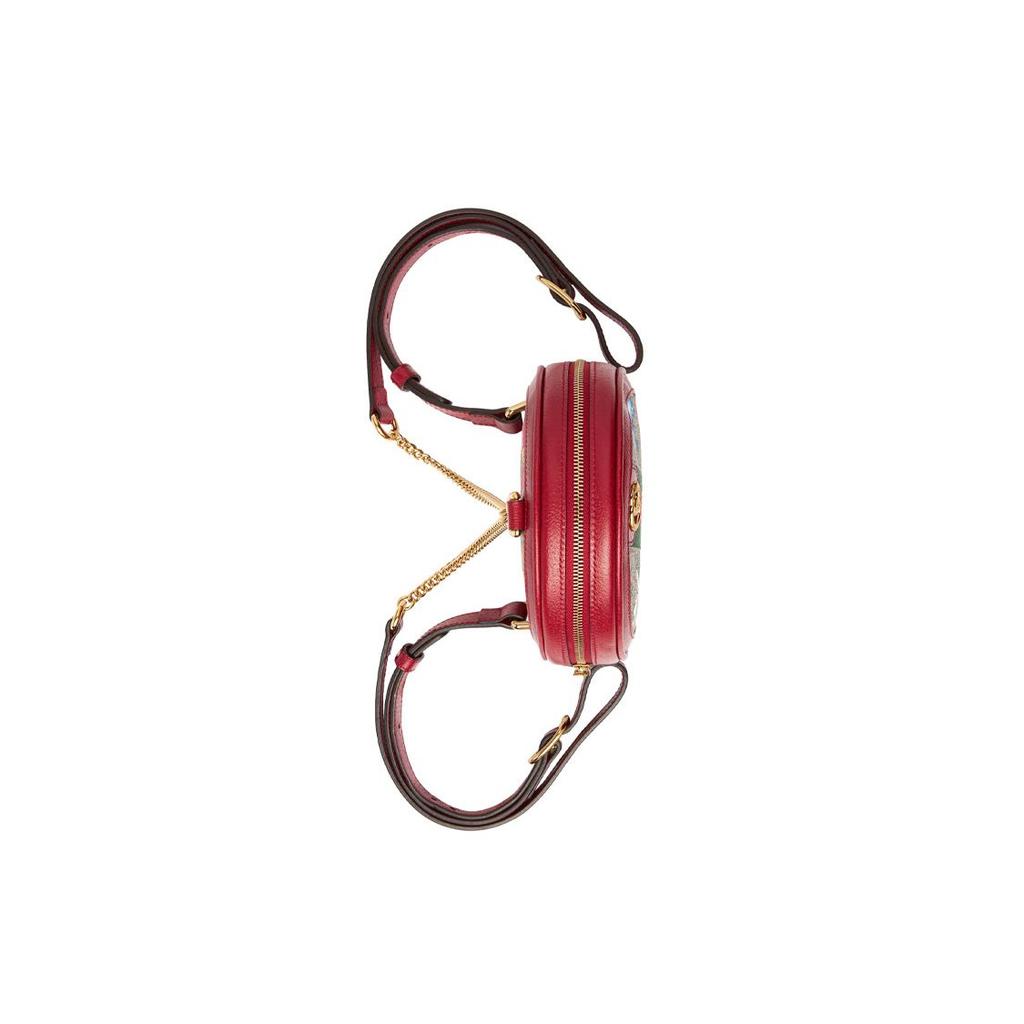Gucci Ophidia GG Floral Print Round Mini Backpack Red Leather Red Green Web Gold Hardware Daily Use 598661-92YBC-8722
