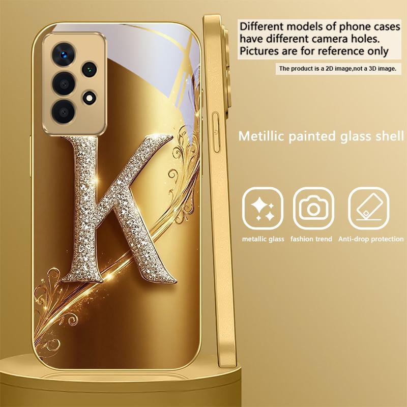 Laurel leaf ring gold For Samsung A 31 32 A33 A34 35 14 A15 13 A16 25 26 50 52 53 54 55 56 70 71 72 73 Golden glass phone case