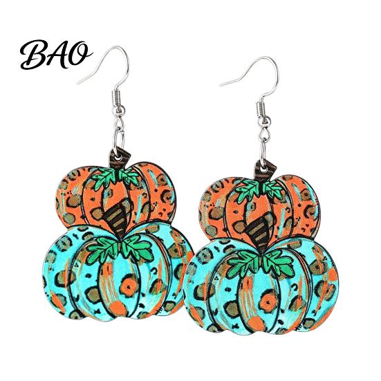 Decorative Leopard Print Earrings 1 Pair Fall Pumpkin Earrings, Acrylic Dangle Autumn Drop Statement Thanksgiving Halloween Jewelry for Women