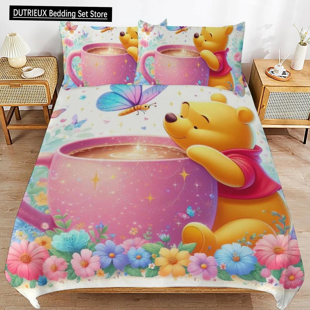 Winnie Puuh Bettbezug Mikrofaser Bettwäschesets Bettdecke 1 Bettbezug und Kissenbezüge für Kinder Jungen Mädchen Schlafzimmerdeko
