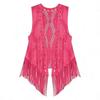 Women's Hollow Out Cardigan Vest Fringes Bohemian Retro Solid Color Cardigan Vest
