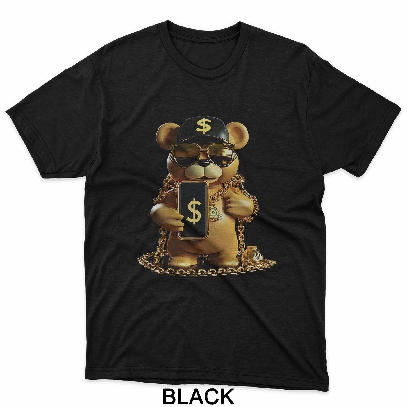 Luxury Teddy Money Bear Style Golden Chains T-Shirt XL