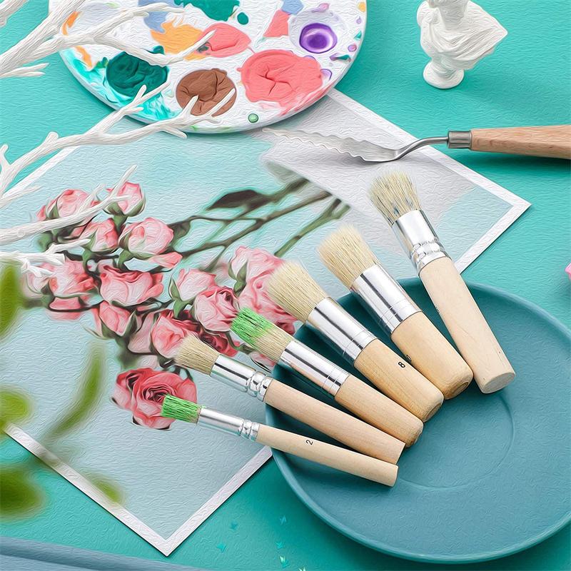 6 szt. pędzli z włosia z drewnianą rączką do akwareli akrylowych do malowania olejem