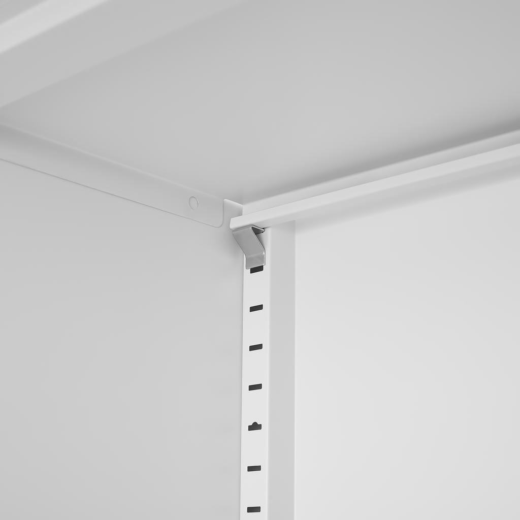 White 65" Metal Cleaning Tool Storage Cabinet with Locking Doors, Shelves, Hanging Rod & S-HooksW