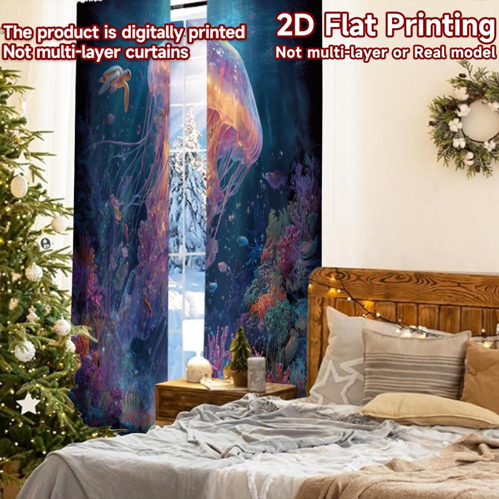 2pcs, 2D FLAT PRINTING Curtains (Without Rod) Underwater Harmony Halloween Festival Fashion Curtains Yarn Curtains Gifts Use for