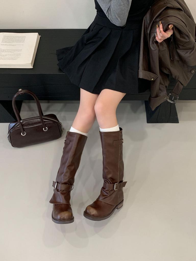 Square Head Polished High Boots Light Luxury Niche Retro 2025 Autumn and Winter New Thick Heel Short Boots Niche Women's Boots