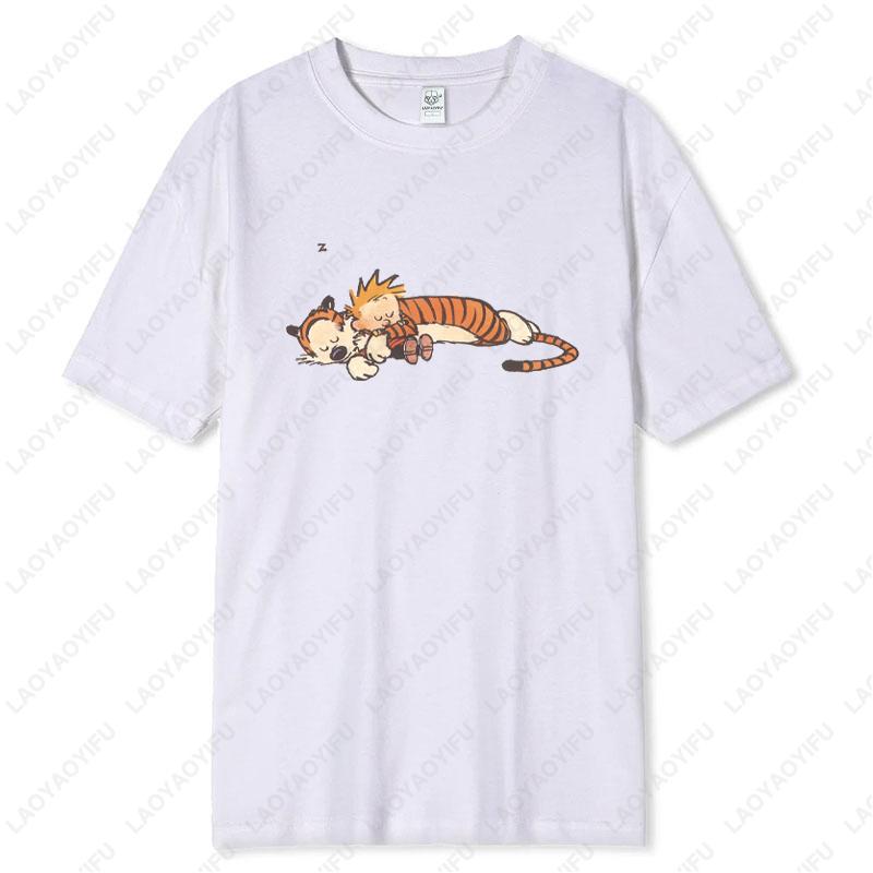 Vintage 90s Calvin Hobbes Tshirt Comic Strip Kawaii Friend Clothes Men Women Simple Casual Fashion Tees High Quality Cotton Tops