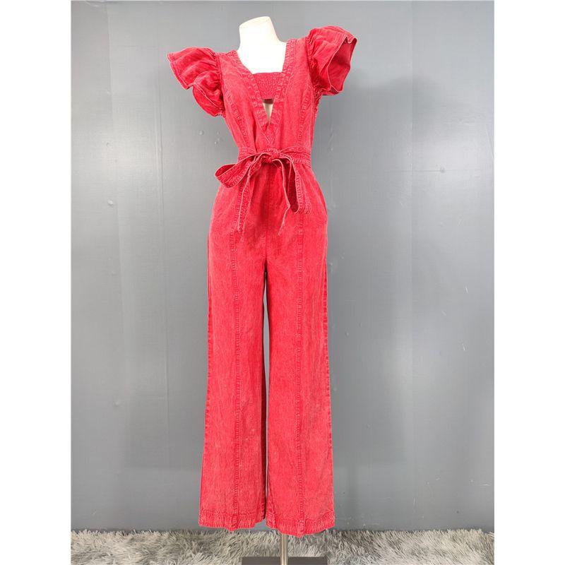 

Заказ внешней торговли Трансграничная уличная личность Королевская сестра Фан Хлопок Деним Стирка Вода Комбинезон Высокий карман Брюки с поясом Rust red M