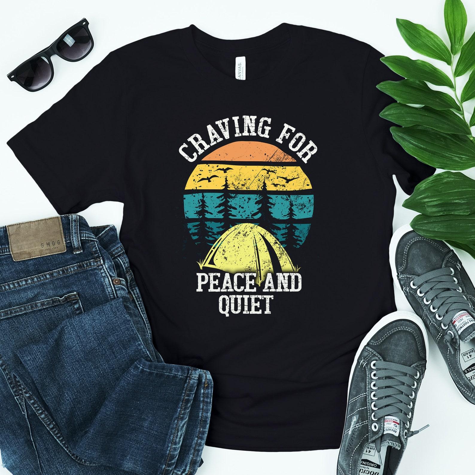 Camping T-Shirt - Craving Peace And Quiet Retro Sunset Funny Camper Shirt L