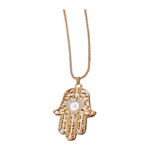 Devil Eye Necklace Vintage Hamsa Hand Pendant Chain Necklace with Rhinestone Palm Necklace белый