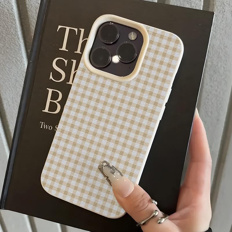 Simple Striped Grid Lychee Texture Phone Case For iPhone 11 12 13 14 15 16 17 Pro Max 14 15 Plus 17 Air Silicone Soft Cover