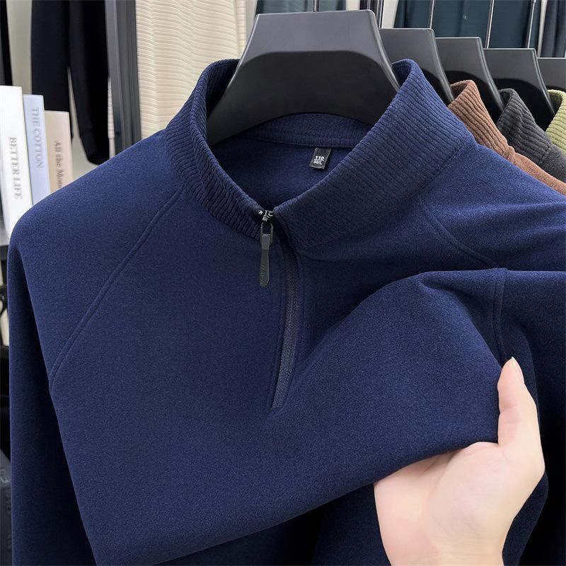 Men's Double-Sided Brushed Cationic Long-Sleeve Half-High Collar Zipper Sweatshirt